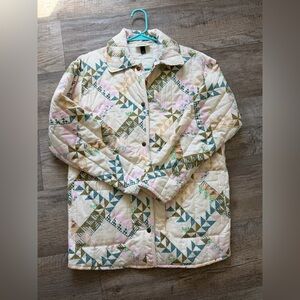 Quilted Patchwork Coat - Cream with Pink & Teal Accents